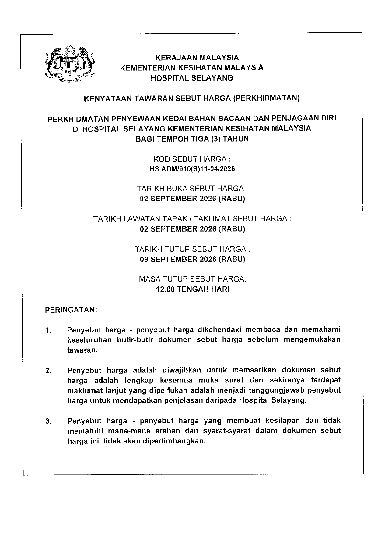 SebutHarga Bg Perkhidmatan Penyewaan Kedai pg1