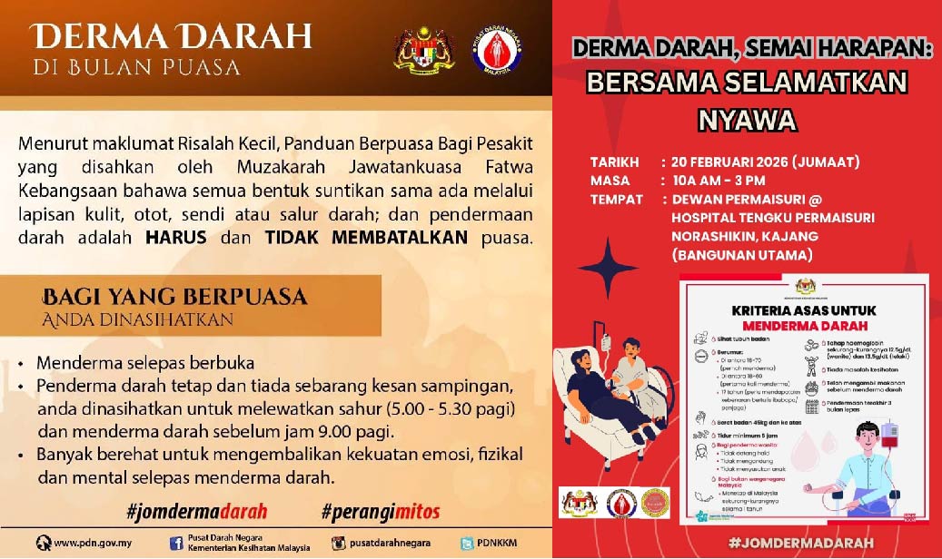 KEMPEN DERMA DARAH DI HOSPITAL TENGKU PERMAISURI NORASHIKIN SEMPENA BULAN RAMADHAN